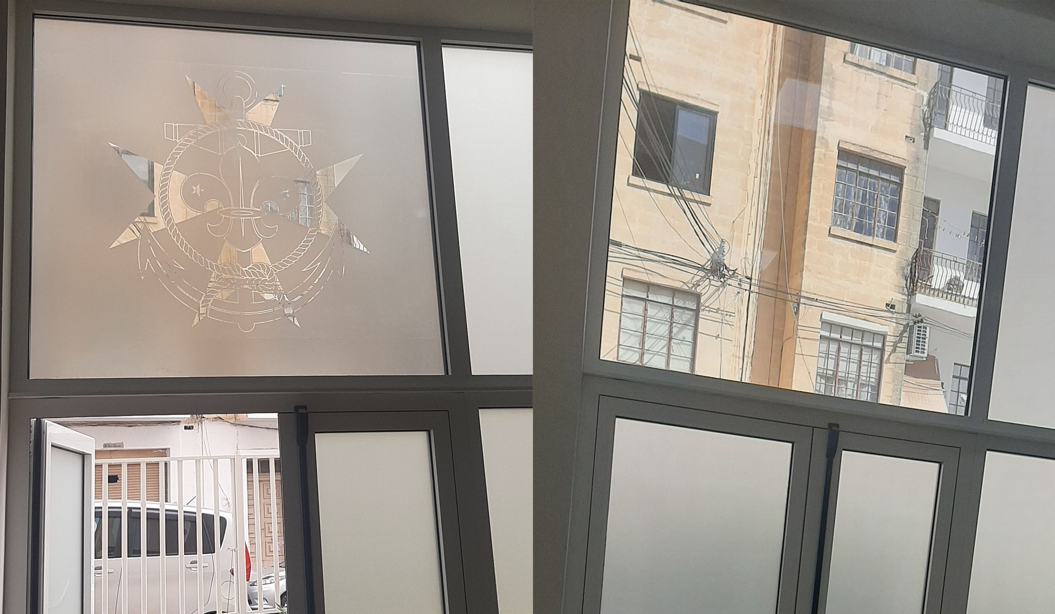 Matte protective window film applied in a modern home interior